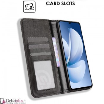 Dirbtinės odos atverčiamas dėklas su skyreliais - juodas (Realme Note 70T) Dirbtinės odos atverčiamas dėklas su skyreliais - juodas (Realme Note 70T)